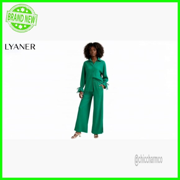 Long Sleeve Button Down Blouse & Wide Leg Pants Set, Medium - Picture 7 of 7